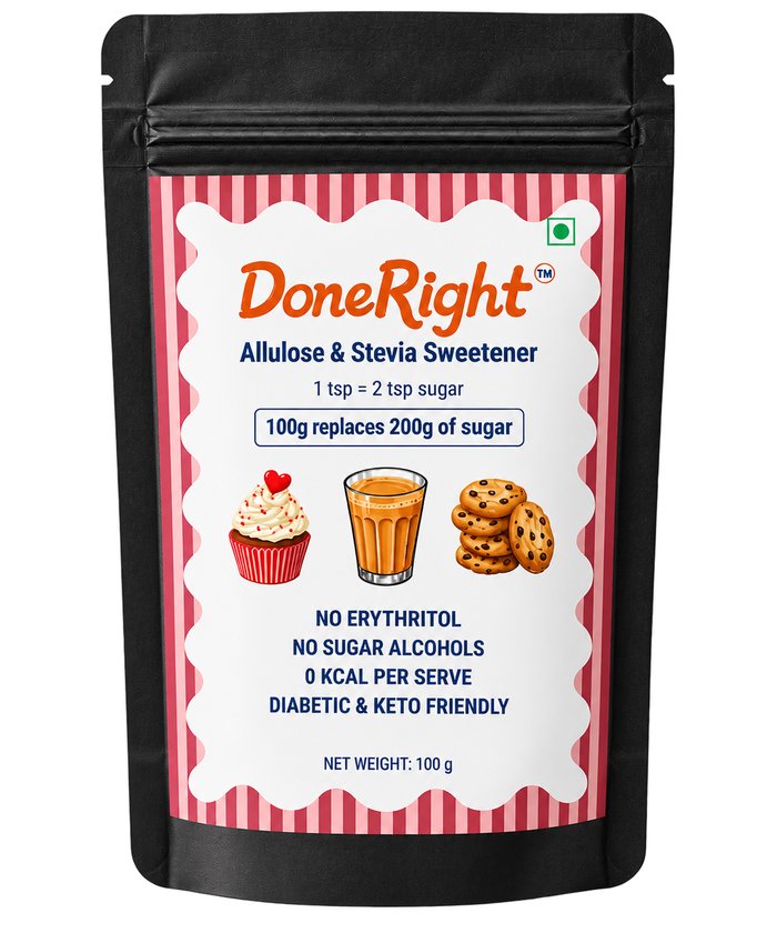 DoneRight Allulose and Stevia Sweetener pack, front of pack